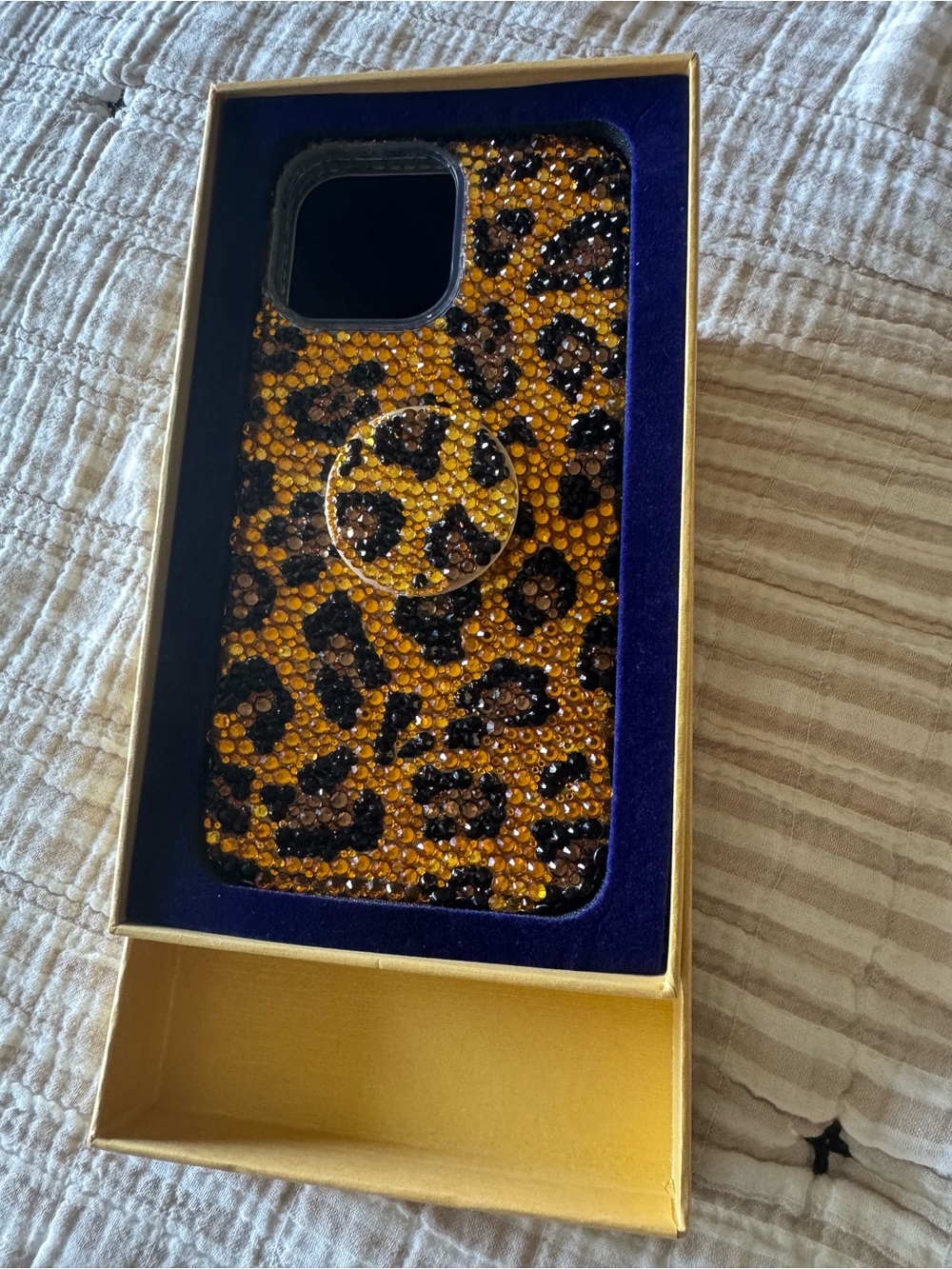 Lux Addiction Leopard Print Rhinestone Phone Case with Pop Grip